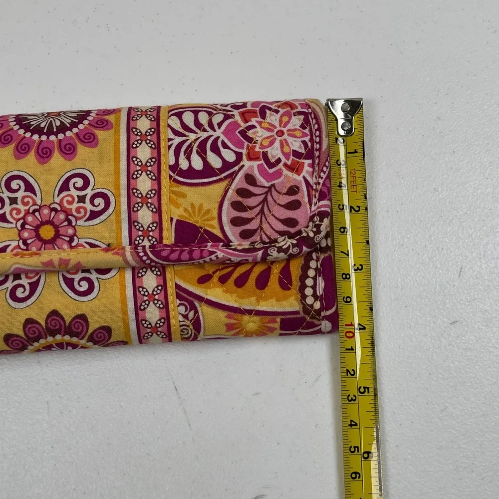 Vera Bradley Bali Gold Tri-Fold Wallet Women Yellow Pink Floral Quilted Cotton - Picture 8 of 8